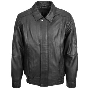 BUNERI Chaqueta Bomber Hombre de Cuero Negro Estilo Clásico