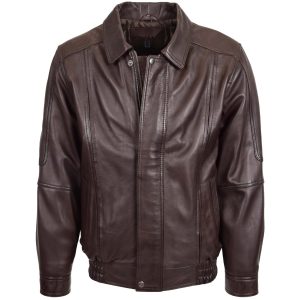 BUNERI Chaqueta Hombre de Cuero Bomber Clásico Marrón Nappa