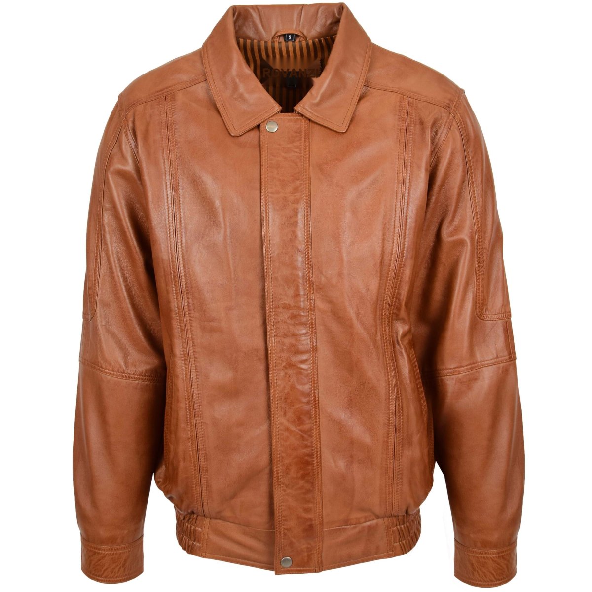 BUNERI Cazadora Bomber de Cuero Hombre Estilo Clásico Tostado - Imagen 2