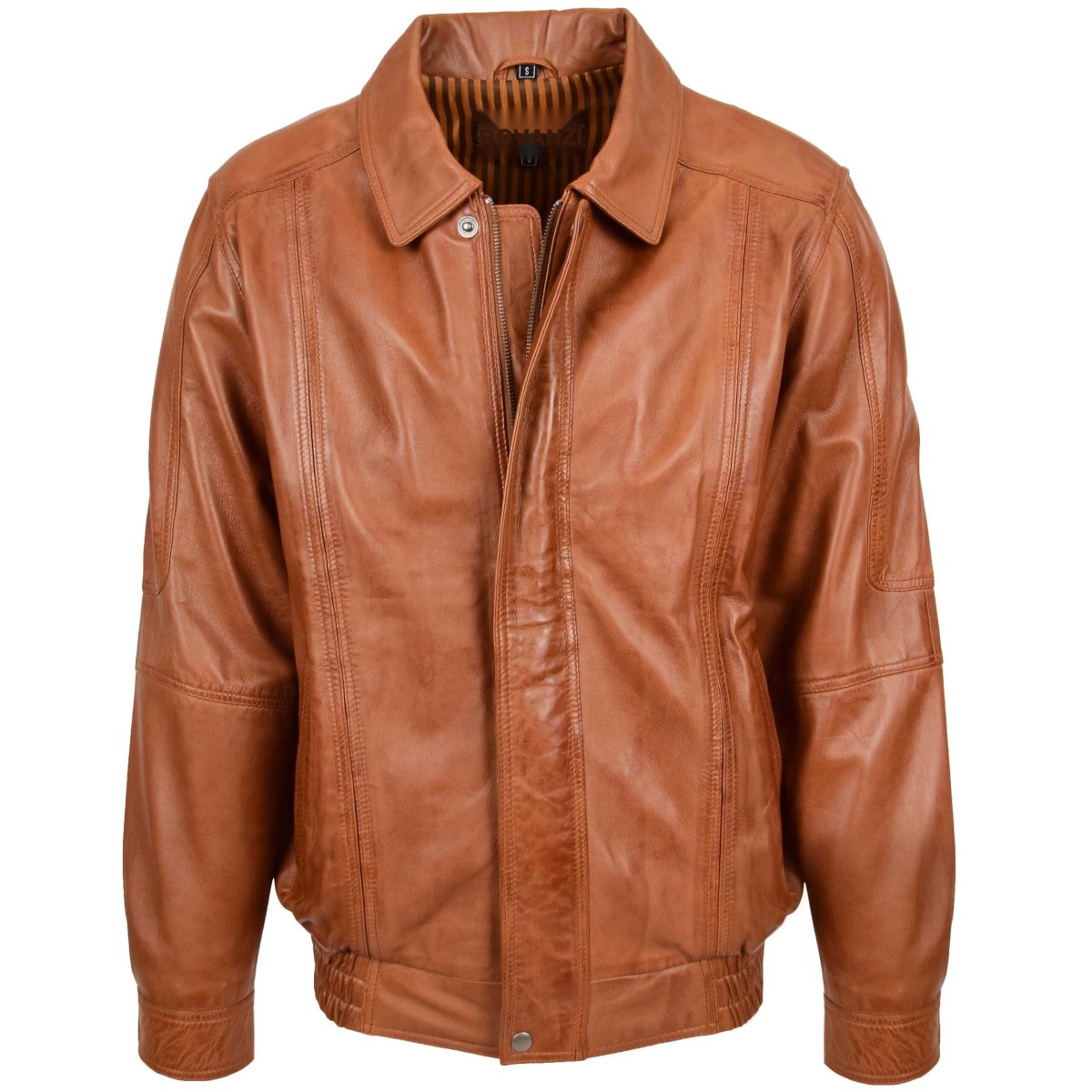 BUNERI Cazadora Bomber de Cuero Hombre Estilo Clásico Tostado - Imagen 4