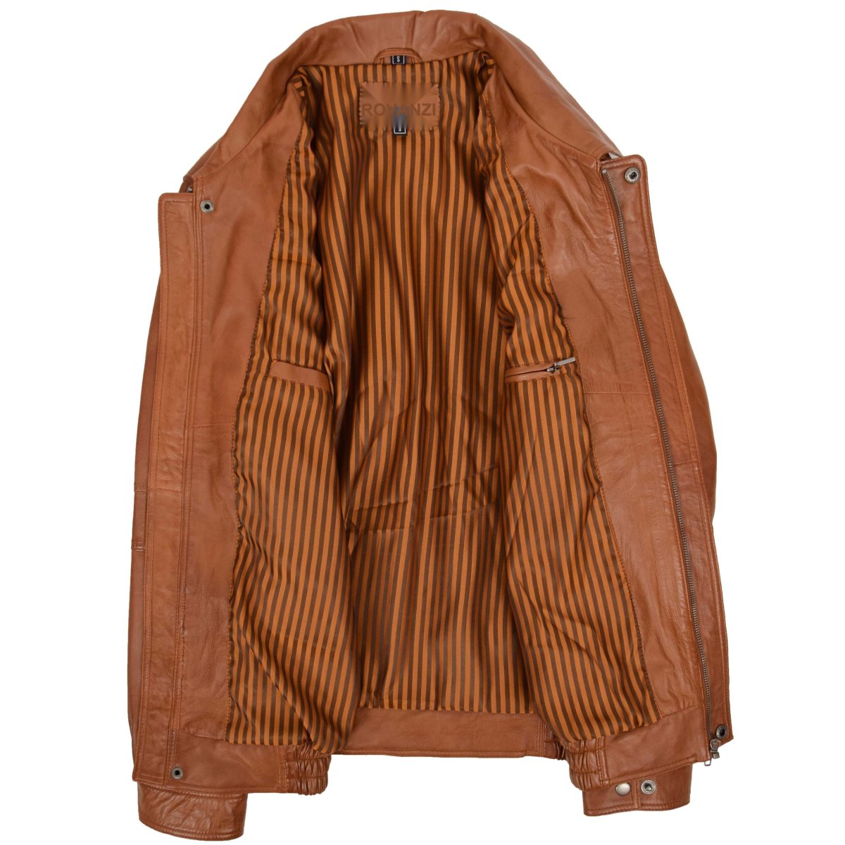 BUNERI Cazadora Bomber de Cuero Hombre Estilo Clásico Tostado - Imagen 6