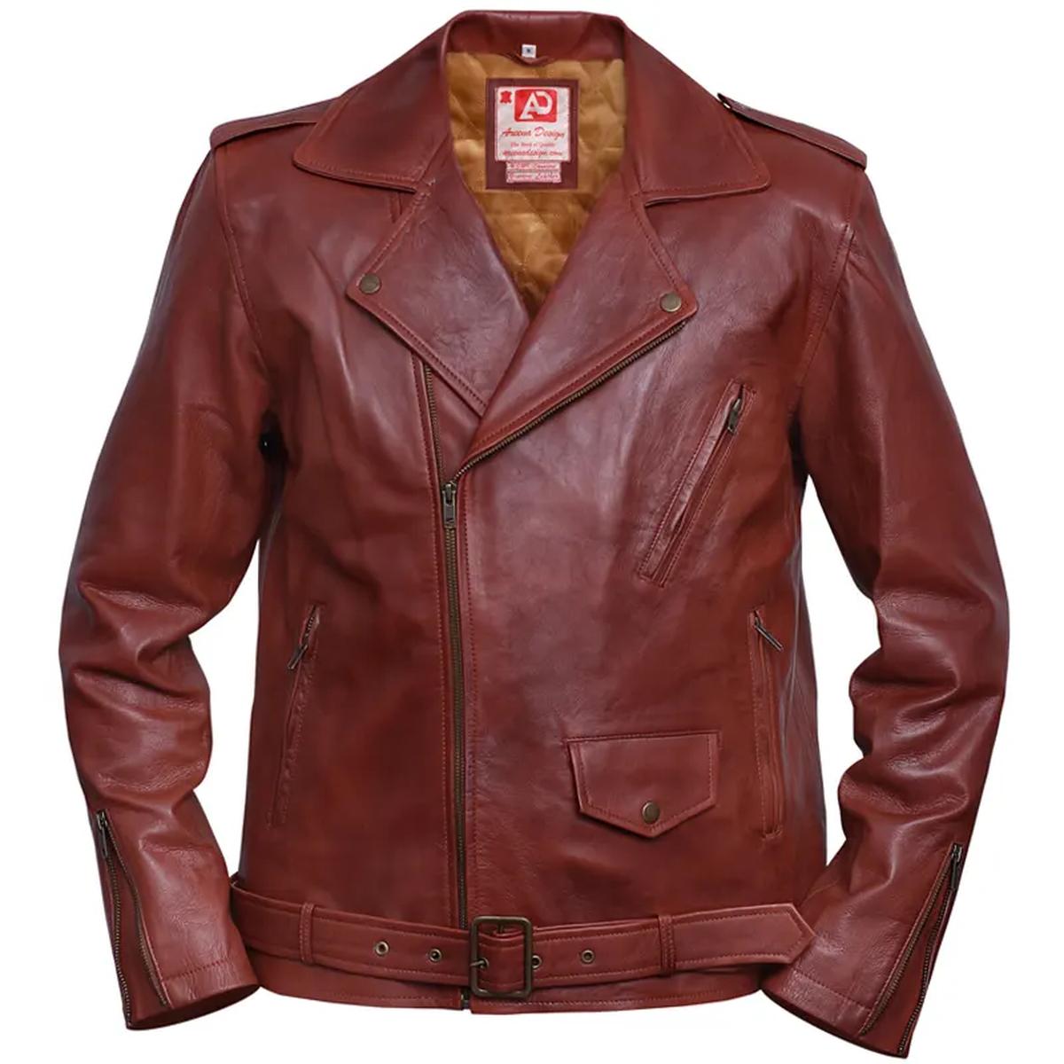 Chaqueta de moto de cuero genuino marrón para hombre – Corte Slim - Imagen 5