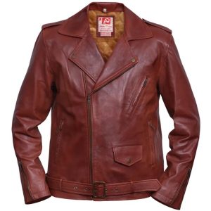 Chaqueta de moto de cuero genuino marrón para hombre – Corte Slim