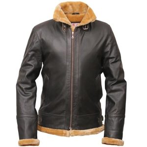 Chaqueta de aviador B3 en piel de oveja marrón.