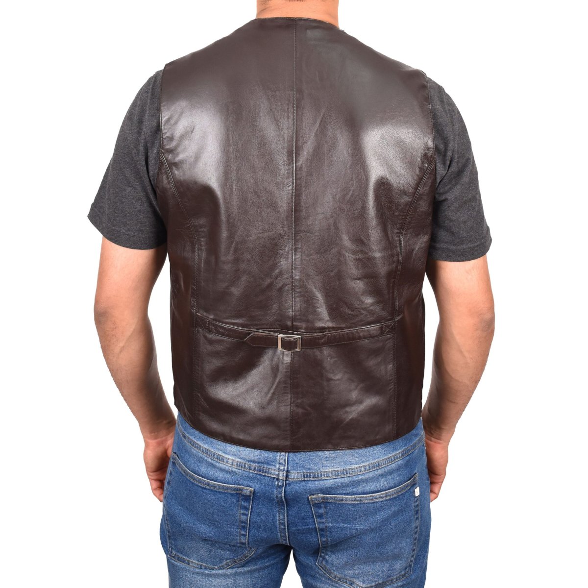 BUNERI Chaleco de Cuero Marrón para Hombre con Botonadura - Imagen 3