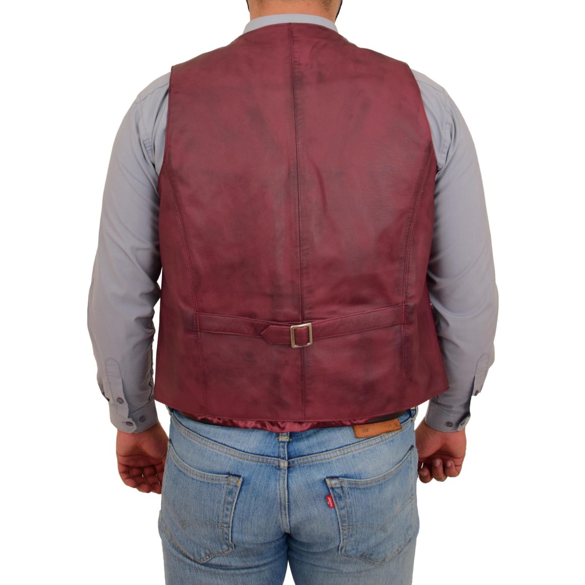 BUNERI Chaleco de Cuero Burdeos para Hombre con Botonadura - Imagen 3