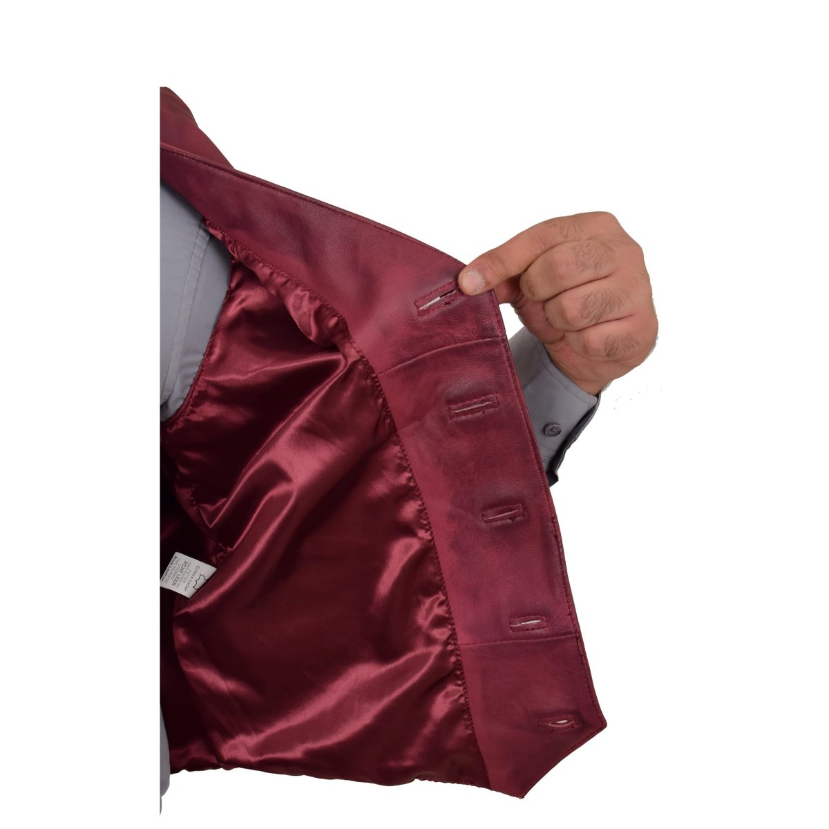 BUNERI Chaleco de Cuero Burdeos para Hombre con Botonadura - Imagen 6