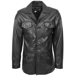 BUNERI Chaqueta Jerry Negra de Cuero Estilo Marinero