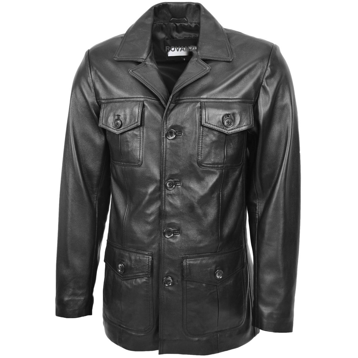 BUNERI Chaqueta Jerry Negra de Cuero Estilo Marinero - Imagen 4