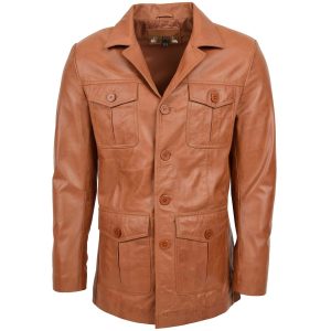 BUNERI Chaqueta Reefer de Cuero Tostado para Hombre