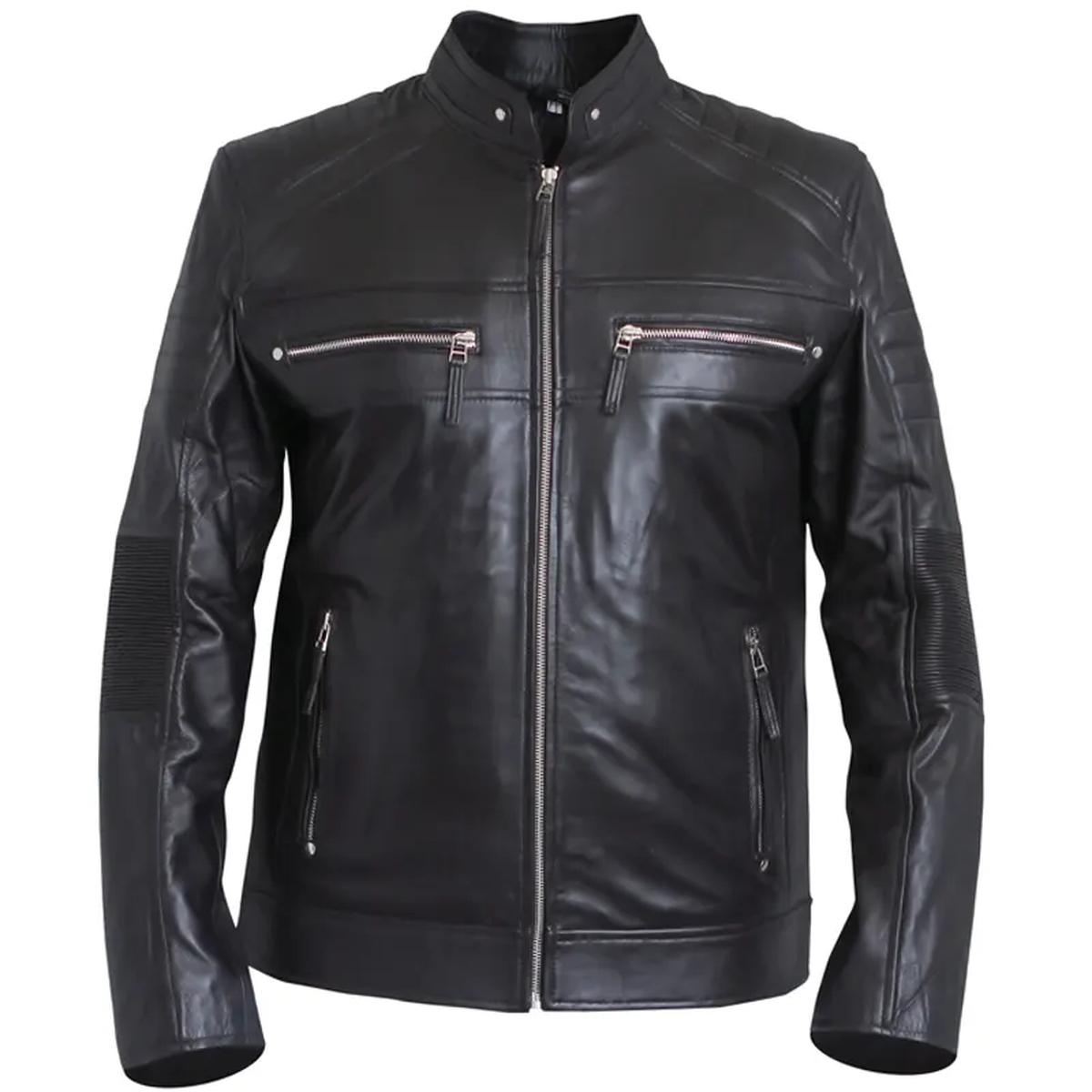 Chaqueta de moto clásica negra de cuero auténtico para hombre, estilo cafe racer. - Imagen 7