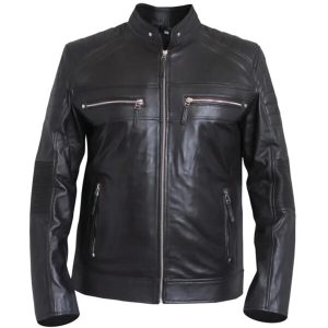 Chaqueta de moto clásica negra de cuero auténtico para hombre, estilo cafe racer.