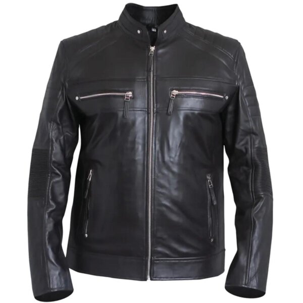 Chaqueta de moto clásica negra de cuero auténtico para hombre, estilo cafe racer. - Imagen 2