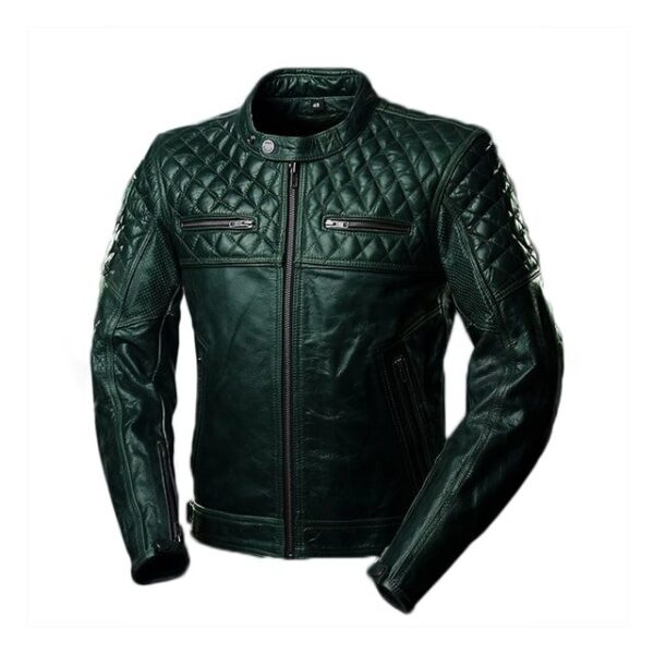 Chaqueta de hombre estilo Cafe Racer Racing Scrambler de cuero genuino acolchado - Imagen 4