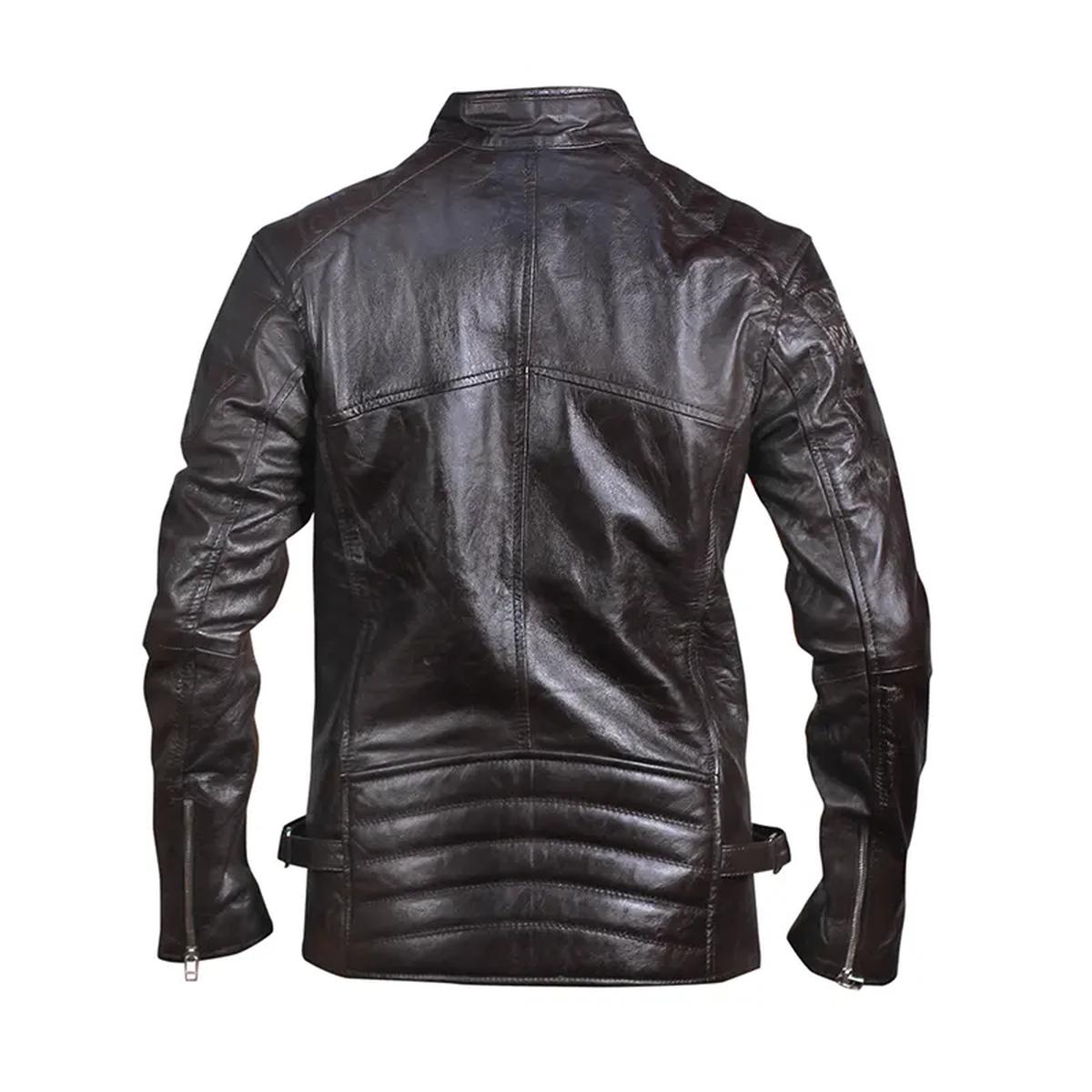 Chaqueta de motorista vintage acolchada de cuero genuino negra - Imagen 3