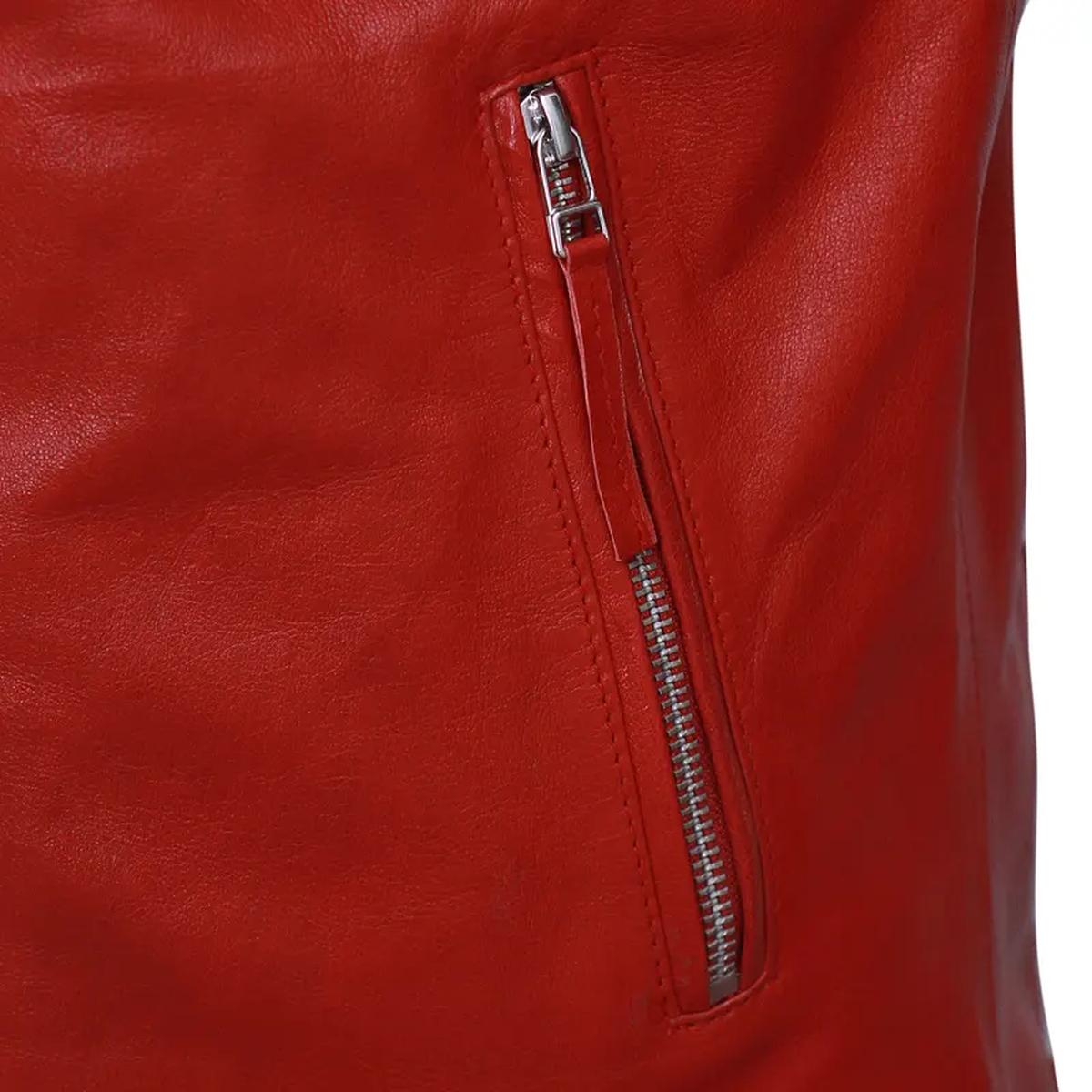 Chaqueta de cuero auténtico para hombre con rayas rojas, estilo café racer. - Imagen 5