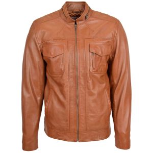 BUNERI Chaqueta Biker Jaime de Cuero Auténtico Tostado