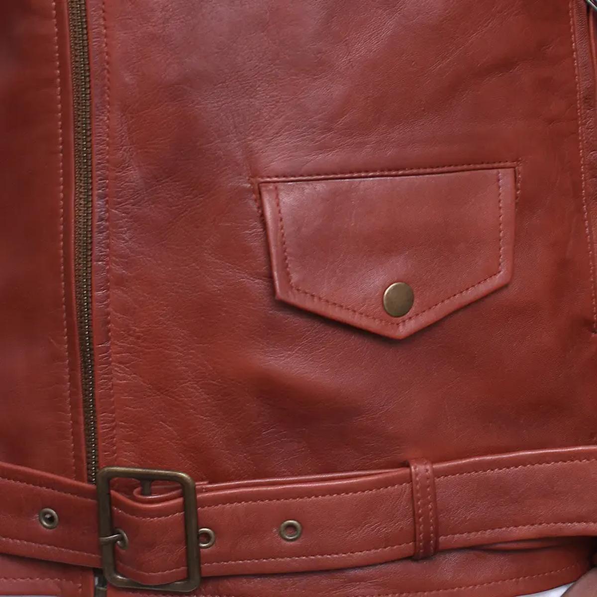 Chaqueta de moto de cuero genuino marrón para hombre – Corte Slim - Imagen 6