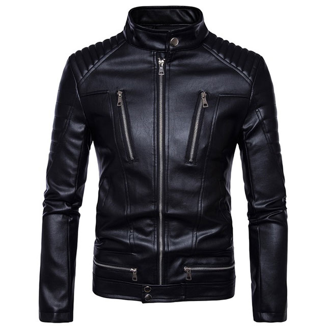 Chaqueta de motorista de piel de cordero auténtica, corte ajustado e informal para hombre.