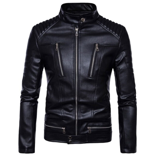 Chaqueta de motorista de piel de cordero auténtica, corte ajustado e informal para hombre. - Imagen 4