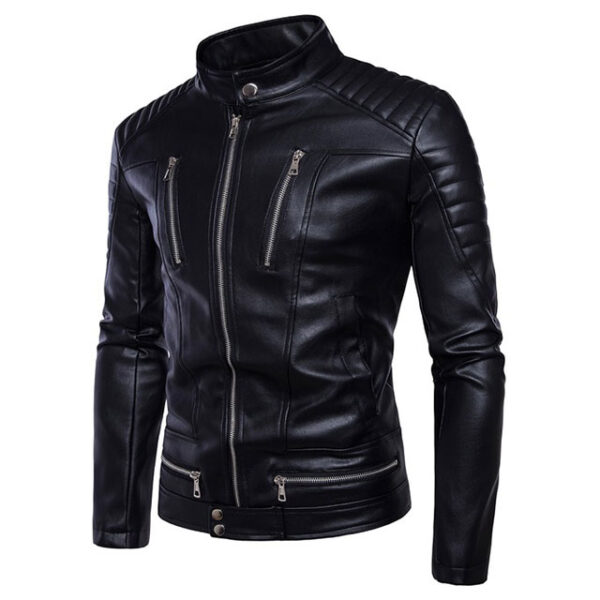 Chaqueta de motorista de piel de cordero auténtica, corte ajustado e informal para hombre. - Imagen 7