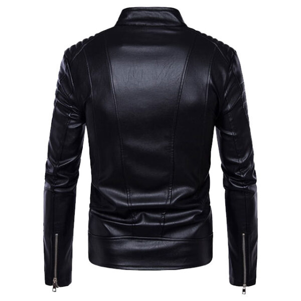 Chaqueta de motorista de piel de cordero auténtica, corte ajustado e informal para hombre. - Imagen 5