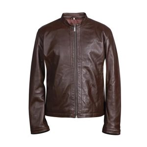 Chaqueta de moto para hombre de cuero auténtico color marrón chocolate.