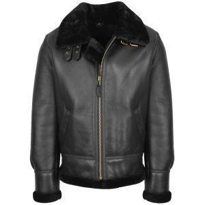 BUNERI B3 Chaqueta Aviador Hombre 100% Piel de Oveja Auténtica Negra