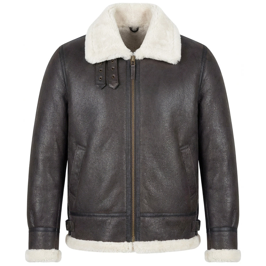 BUNERI Chaqueta Aviador B3 de Piel de Oveja Vintage Blanco Piedra - Imagen 2