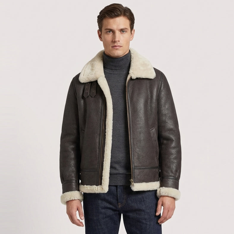 BUNERI Chaqueta Aviador B3 de Piel de Oveja Vintage Blanco Piedra - Imagen 4