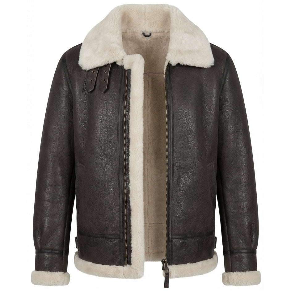 BUNERI Chaqueta Aviador B3 de Piel de Oveja Vintage Blanco Piedra - Imagen 6