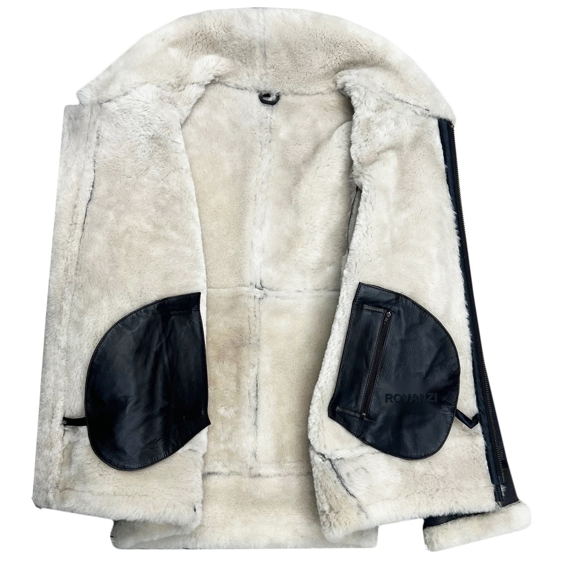 BUNERI Chaqueta Aviador B3 de Piel de Oveja Vintage Blanco Piedra - Imagen 7