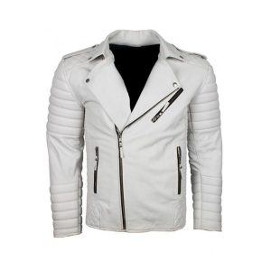 Chaqueta motera clásica Brando para hombre en piel auténtica blanca.