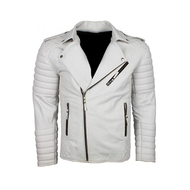 Chaqueta motera clásica Brando para hombre en piel auténtica blanca.