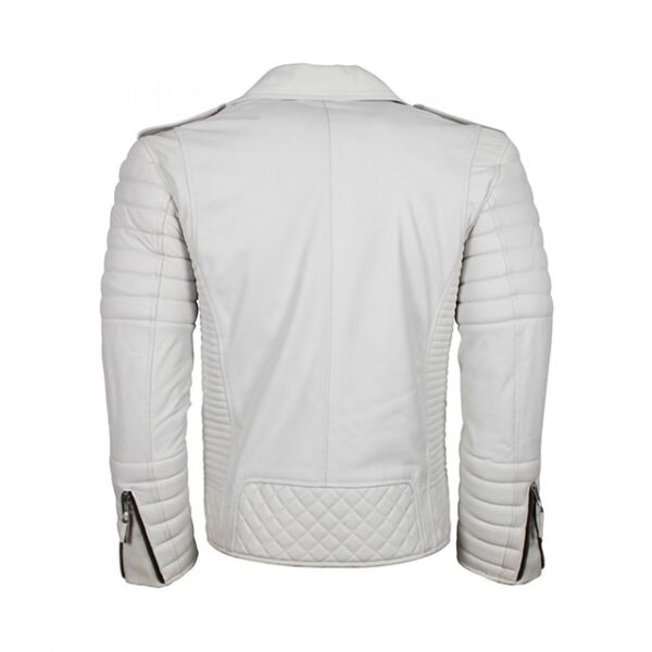 Chaqueta motera clásica Brando para hombre en piel auténtica blanca. - Imagen 5