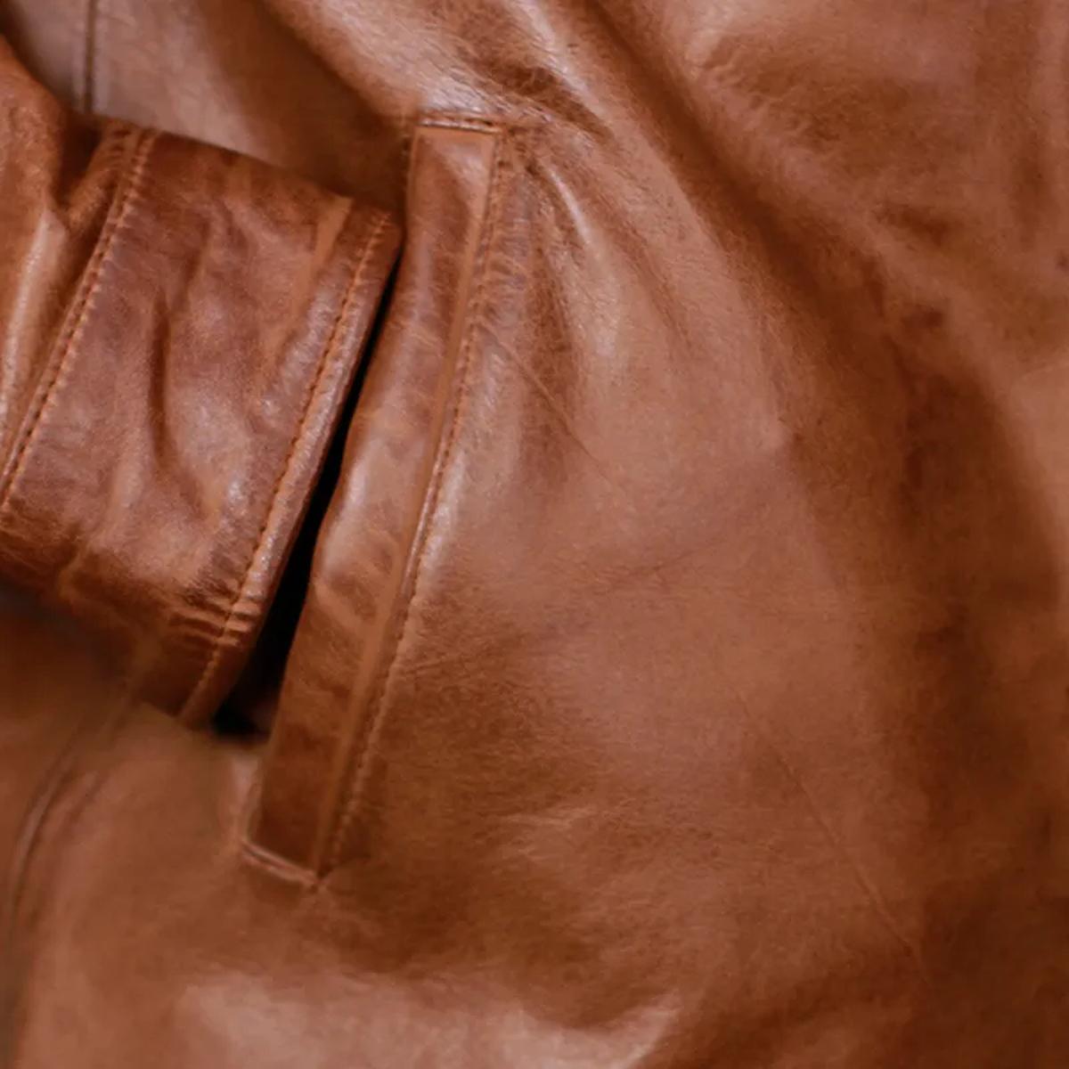 Chaqueta de motorista de cuero iónico marrón auténtico para hombre - Imagen 7