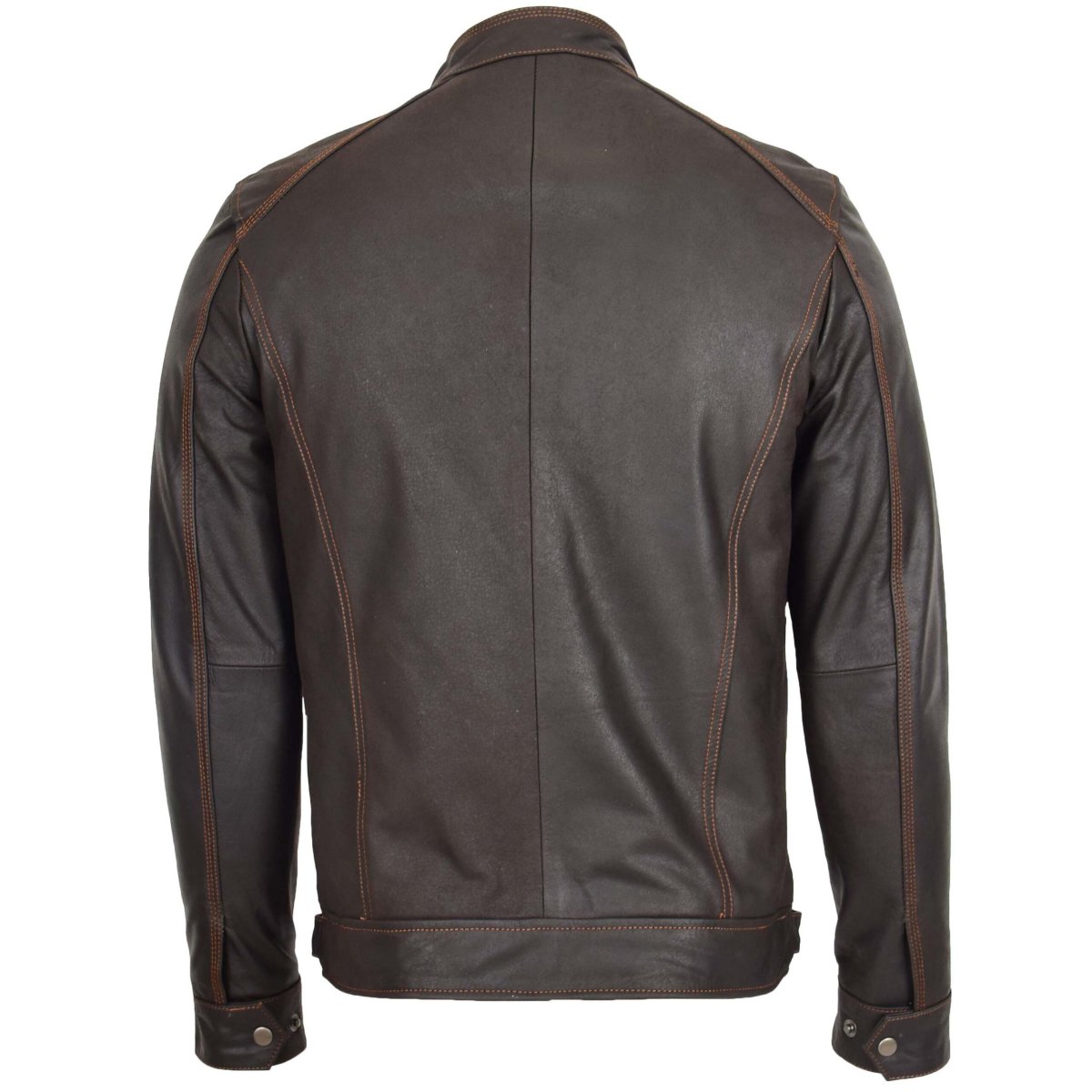 BUNERI Chaqueta Biker de Cuero Marrón Clásica para Hombre - Imagen 3
