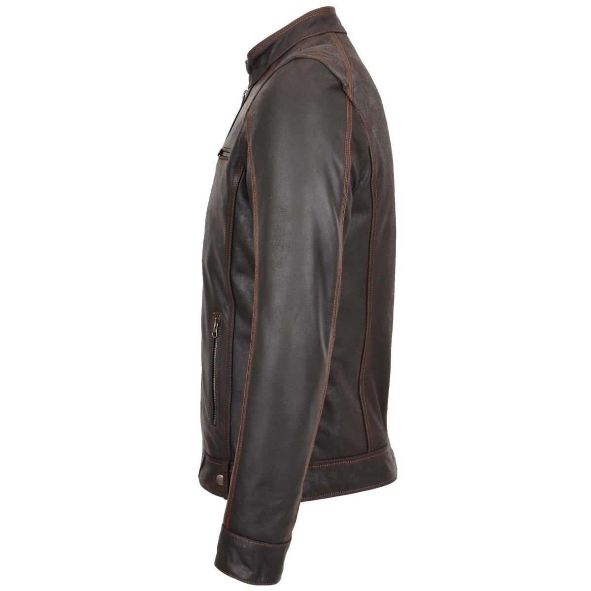 BUNERI Chaqueta Biker de Cuero Marrón Clásica para Hombre - Imagen 6