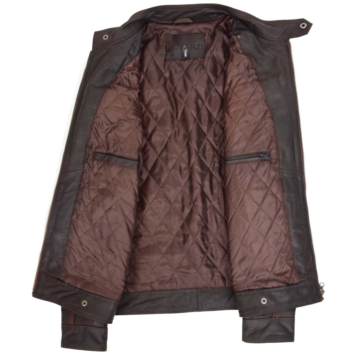 BUNERI Chaqueta Biker de Cuero Marrón Clásica para Hombre - Imagen 7
