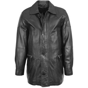 BUNERI M2 Abrigo Hombre Cuero Invierno Carro Clásico Negro
