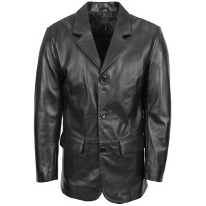 BUNERI Blazer Clásico de Cuero Suave con 3 Botones para Hombre Negro