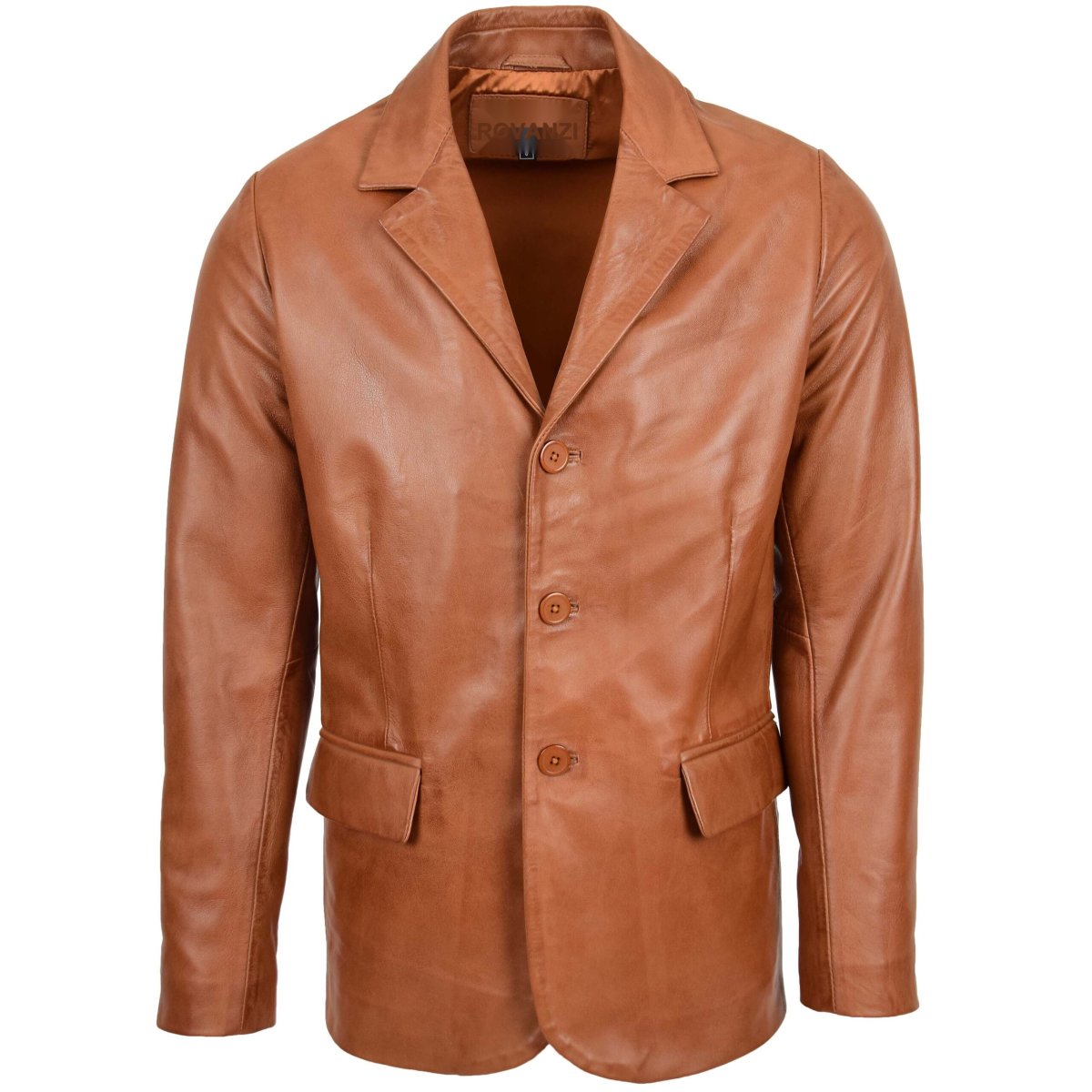 BUNERI Blazer de Cuero Auténtico David en Color Tostado Clásico