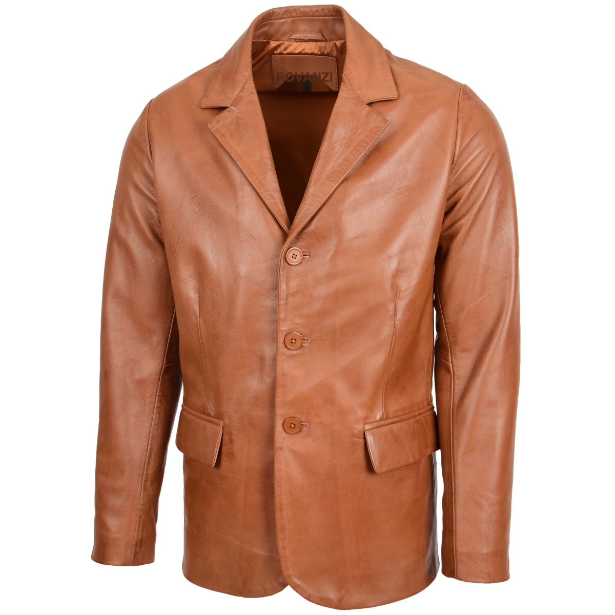 BUNERI Blazer de Cuero Auténtico David en Color Tostado Clásico - Imagen 4