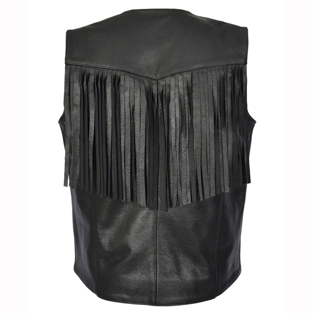 BUNERI Chaleco Biker de Cuero de Vaca para Hombre Flecos Western Negro - Imagen 3