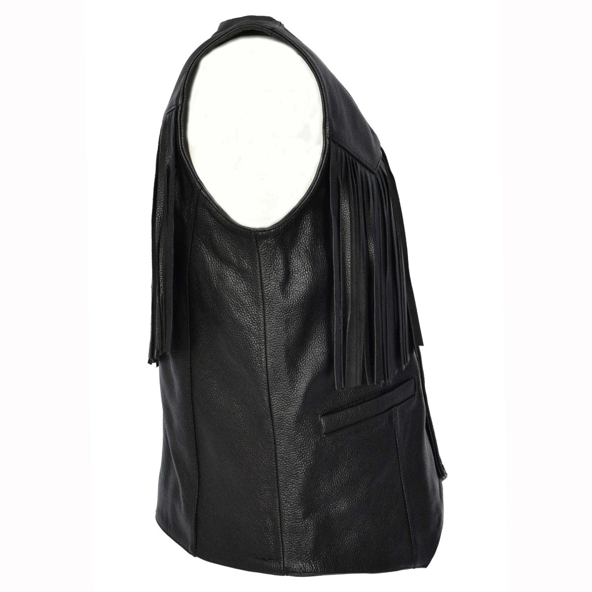 BUNERI Chaleco Biker de Cuero de Vaca para Hombre Flecos Western Negro - Imagen 4