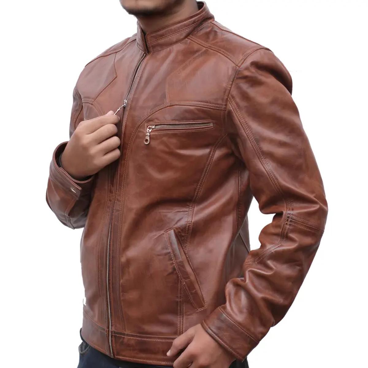 Chaqueta de cuero genuino envejecido J9 para hombre - Imagen 6