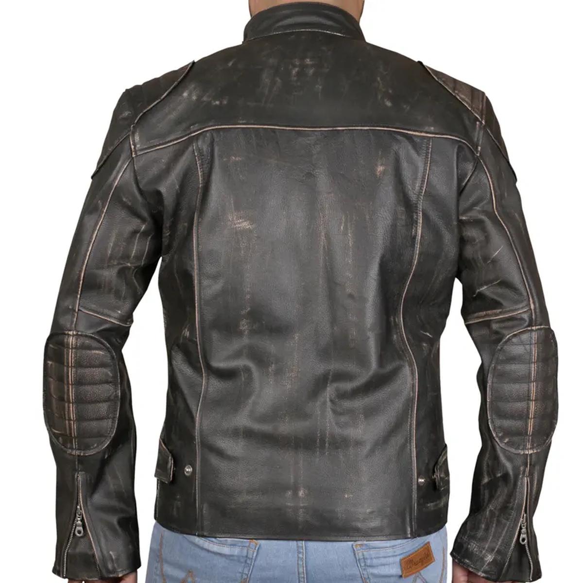 Chaqueta de hombre estilo café racer acolchada de cuero auténtico. - Imagen 4