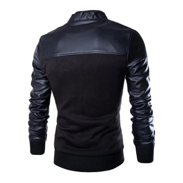 Chaqueta de aviador negra para hombre con cuello de punto acanalado. - Imagen 4