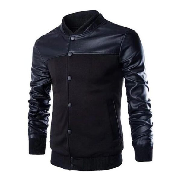 Chaqueta de aviador negra para hombre con cuello de punto acanalado. - Imagen 3