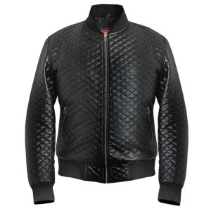 Chaqueta bomber acolchada con estampado de rombos para hombre, color negro.